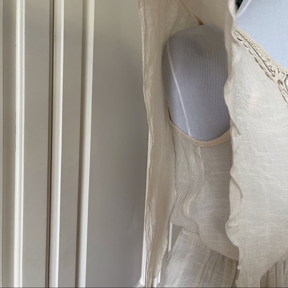 2b bebe boho bohemian flutter sleeve beaded crocheted gauze cream blouse XS - Picture 6 of 11